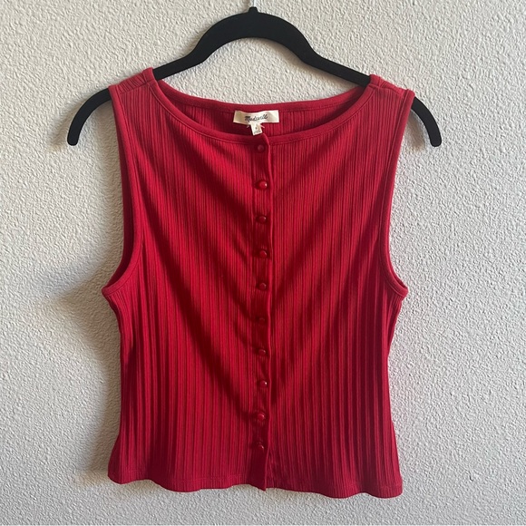 Madewell Red Ribbed Crewneck Shell Top Small - Picture 2 of 6